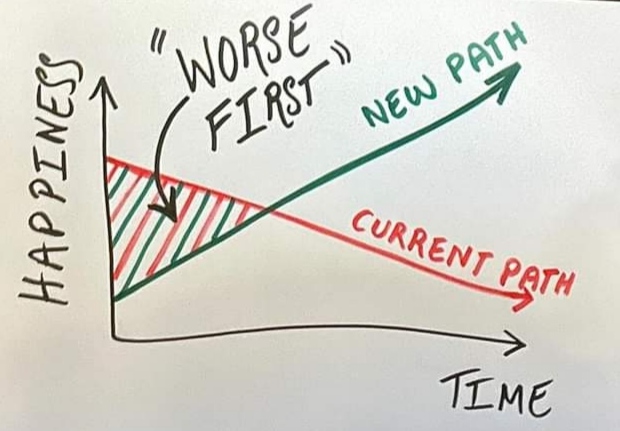 Brace for the “worse first” zone when trying to get on your desired path in life.