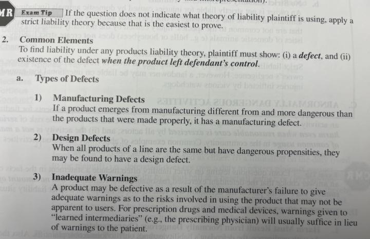 Products Liability Types of Defects