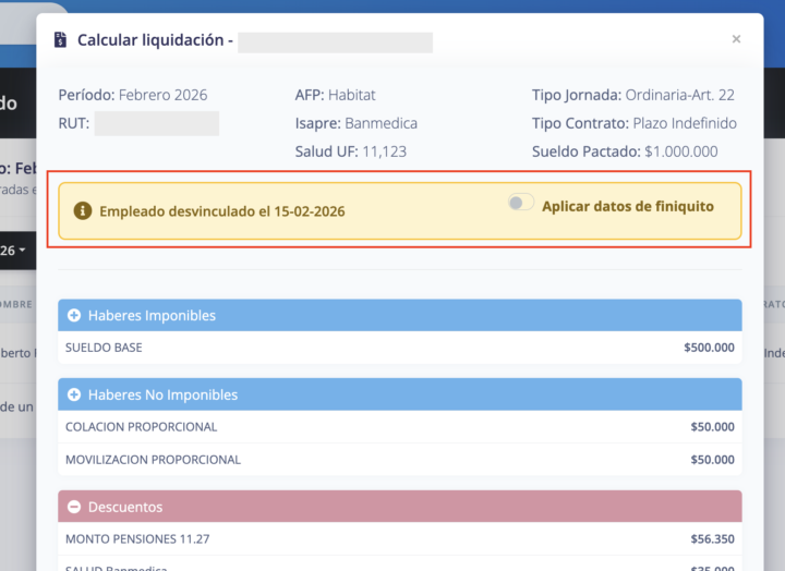 Mostrar finiquito en la liquidación
