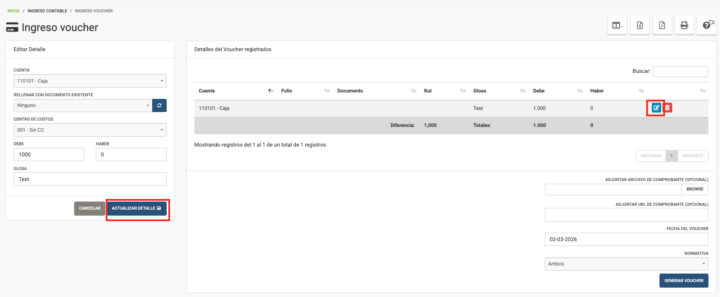 Editar línea de voucher