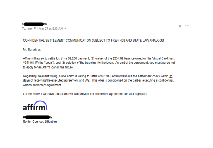 I Just Secured Another $2,200 Settlement with Affirm