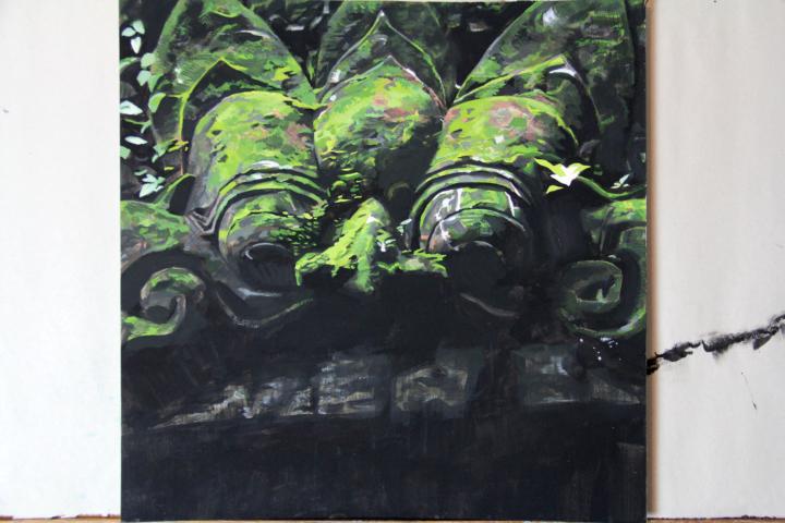 Bali Statue Gouache Painting