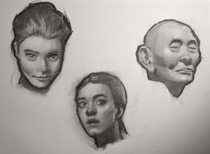 Three smaller heads