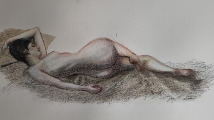 Hello everyone, this is a nude  done in watercolor and colored pencils. Thanks to Bryce Cameron for the beautiful photographic references. 