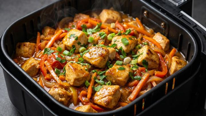 I made this in the air fryer and didn’t expect THIS 😱 Restaurant-style chicken with vegetables