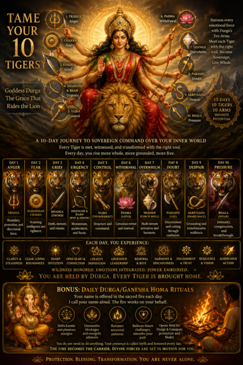 🐅‘TAME YOUR 10 TIGERS’🐅 Featuring: Goddess Durga & Lord Ganesha