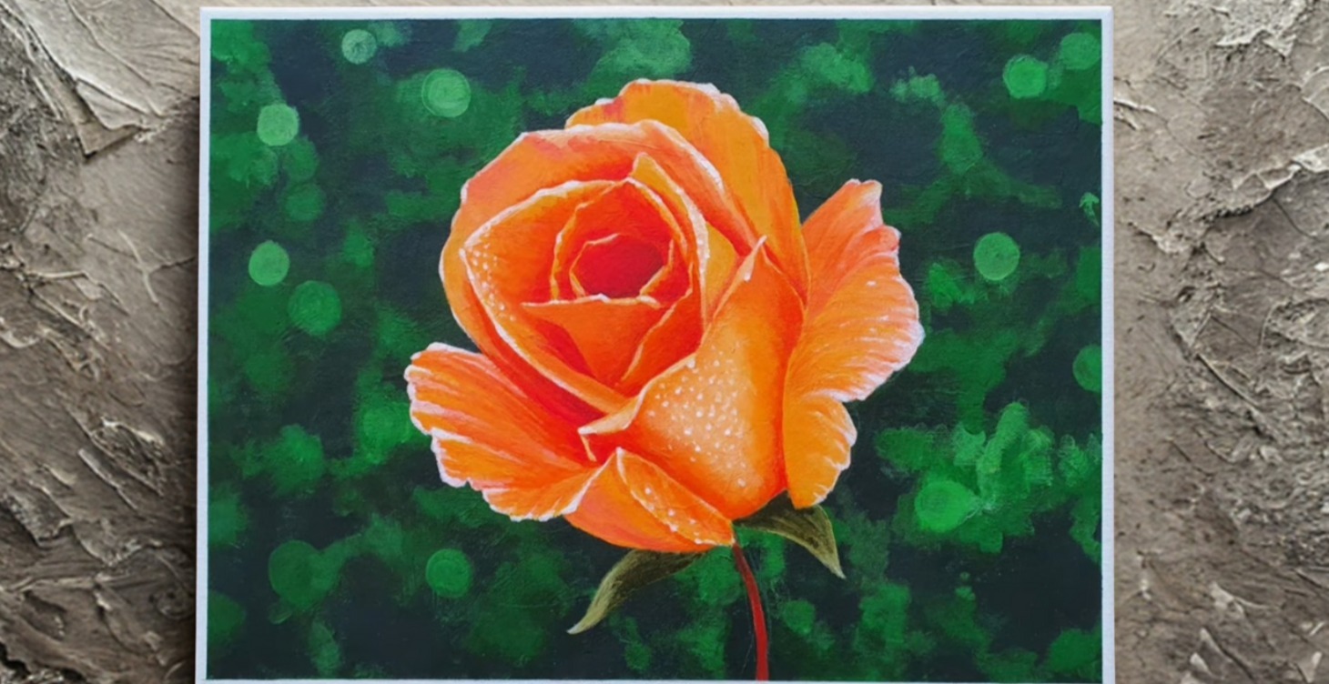 Stunning Orange Rose — Acrylic Painting