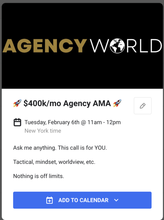 $400k/mo AGENCY AMA - TUESDAY 11AM EST! 🚀
