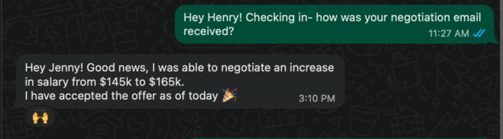 Congrats to Henry, with a $165k Senior Product Manager offer!