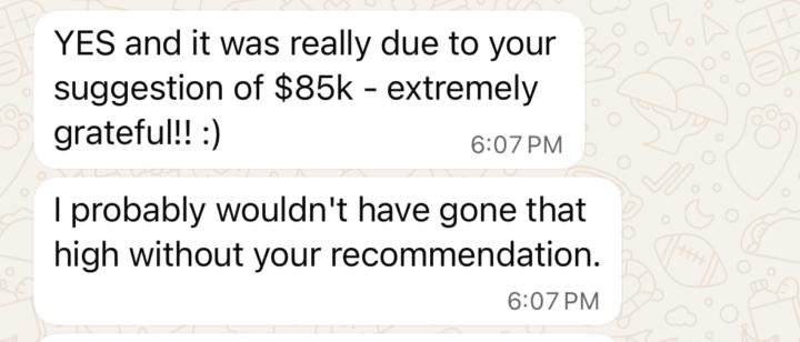 Marketing Manager client negotiating from a $70k—> $85k offer!