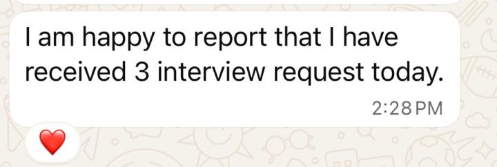 Jeanette, Customer Success Manager, getting 3 interview requests within 1 day!