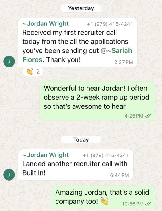 Jordan, Product Manager, snagging 2 quality interviews 5 days into JAS running 🚀