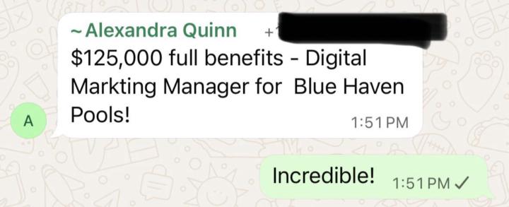 Alexandra Quinn, Marketing Manager, lands an exciting opportunity! 