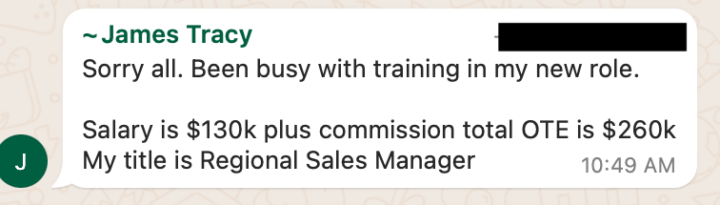 James, Regional Sales Manager, locking in $130k base/$260k OTE!