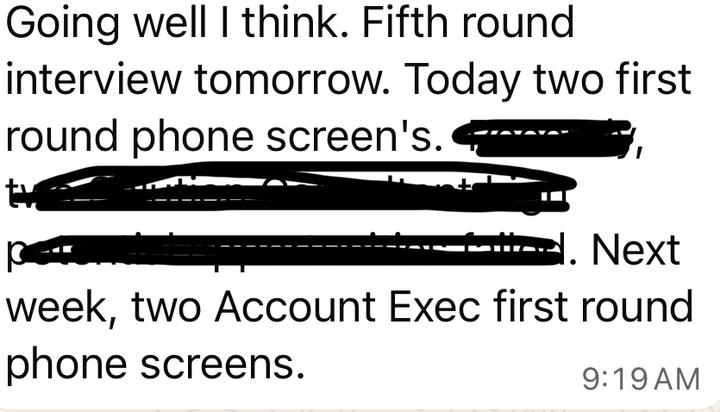 Patrick, Account Executive, landing 5+ interviews and one round 5!