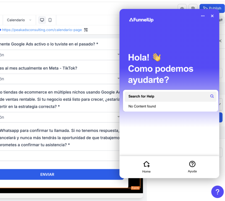 Falla en chat en vivo en Funnel Up