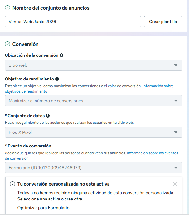 Configuracion Campaña a sitio web