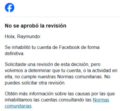 Cuentas de Meta inhabilitadas