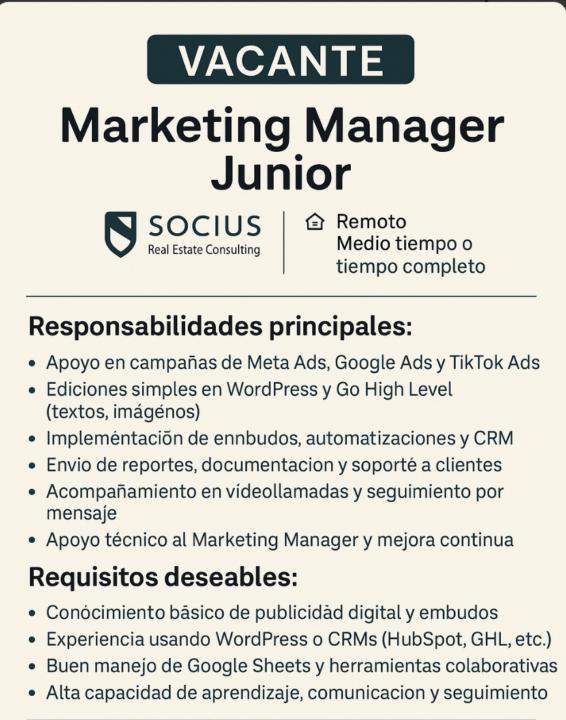 Vacante Gerente de Mkt Junior