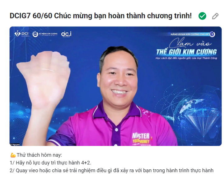 DCIG7 60/60 Chúc mừng bạn hoàn thành chương trình!