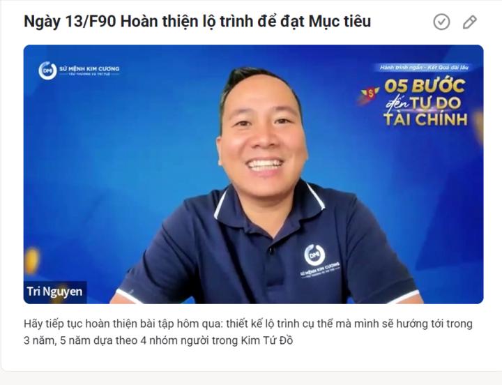 Ngày 13/F90 Hoàn thiện lộ trình để đạt Mục tiêu