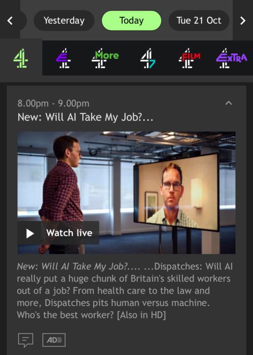 Channel 4 Dispatches ‘Will AI Take My Job?..’