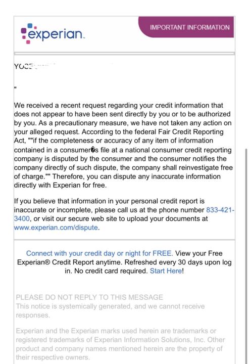EXPERIAN CONTINUES STALL LETTERS