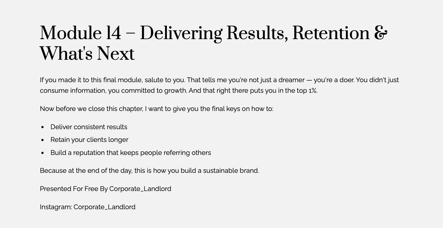 Module 14: Delivering, Retaining Clients & Bonus