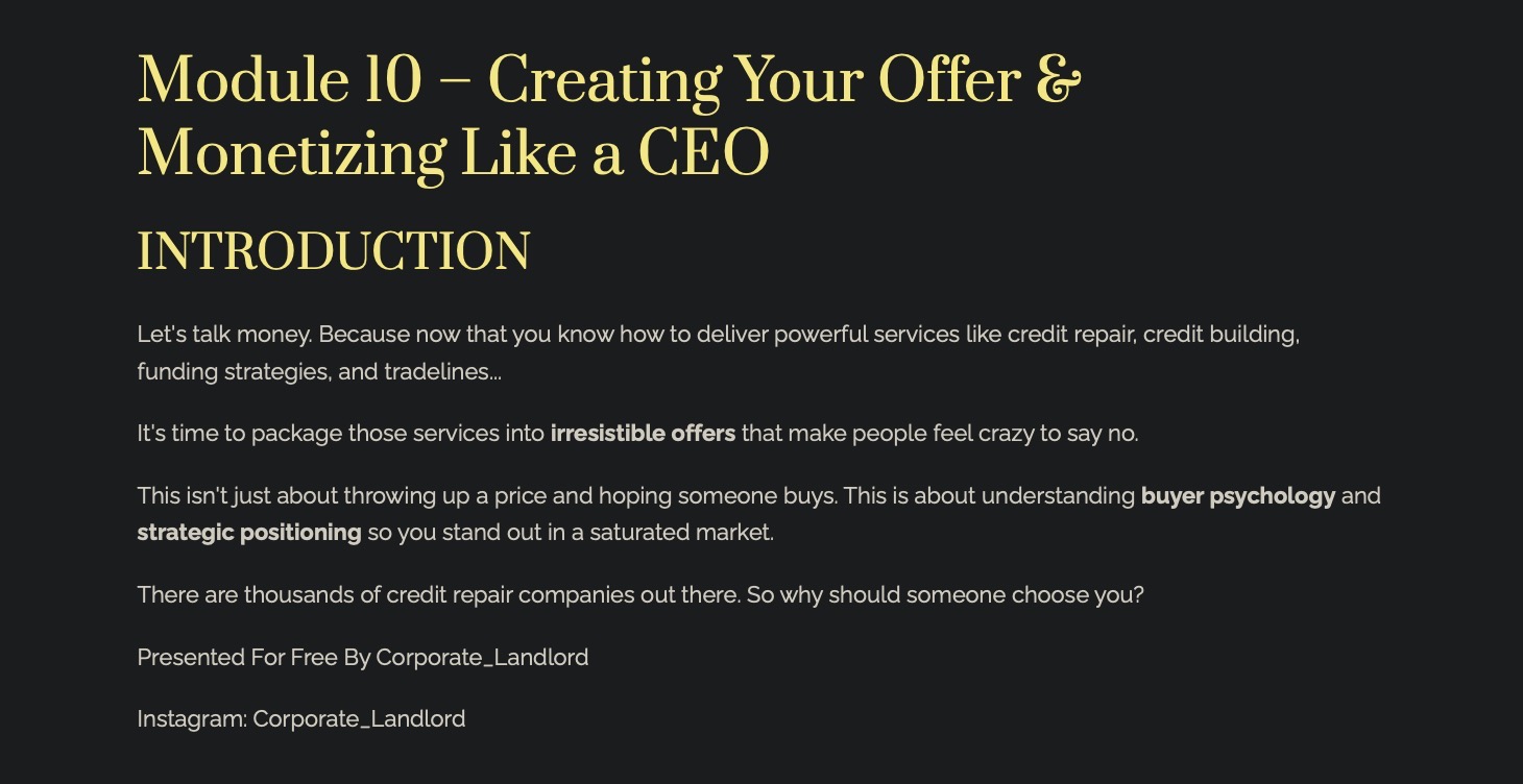 Module 10: Creating Irresistible Offers