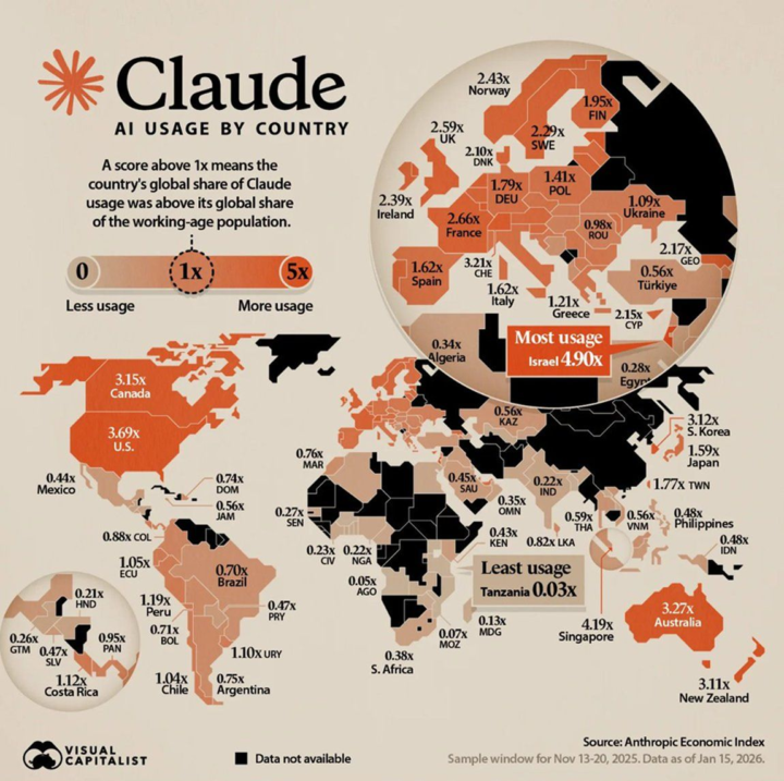 Claude AI Usage Globally