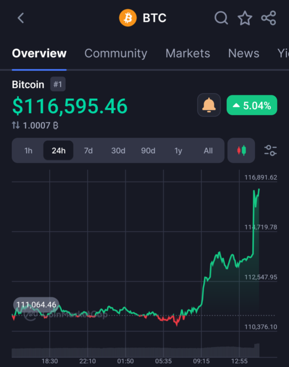 BREAKING: BTC Hits 116,500