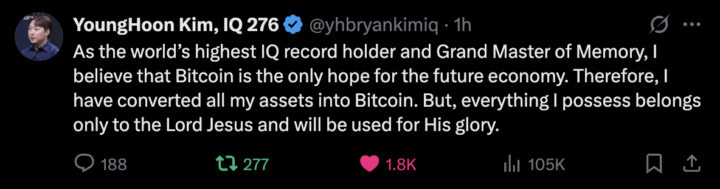 Highest IQ human says BTC is the only hope for the economy.