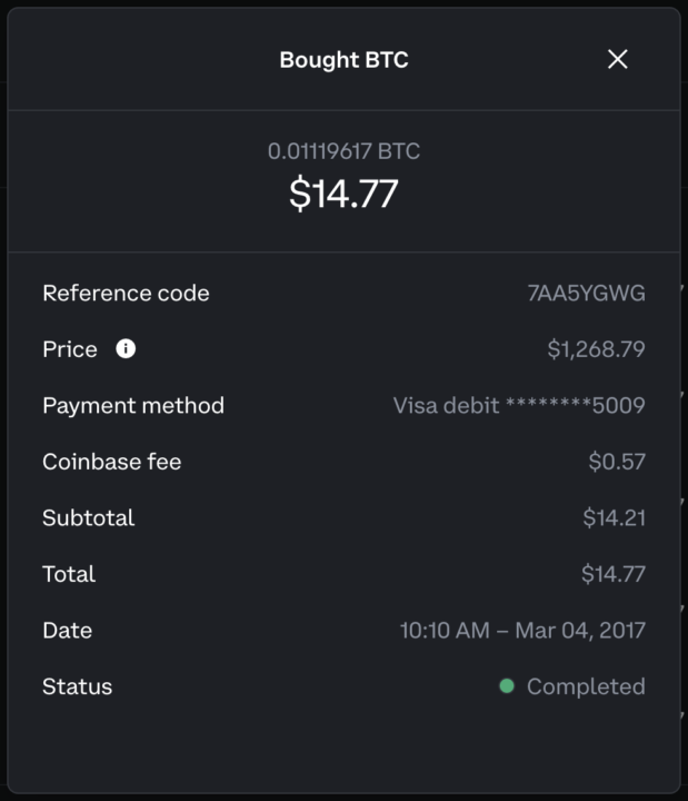 Found my first ever BTC purchase from 2017 lol