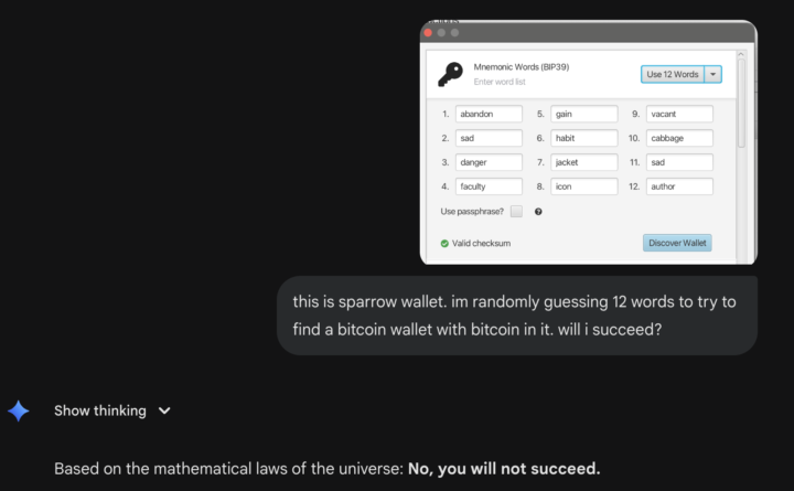 Randomly guessing 12 words to find bitcoin 😆