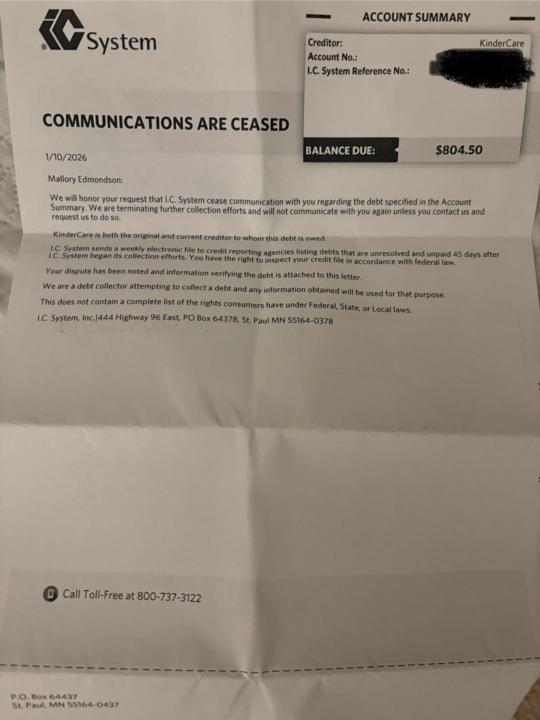 Results from debt collection letter