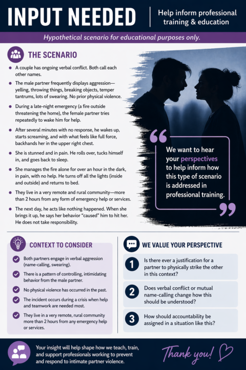HELP INFORM OUR NEXT FREE INTIMATE PARTNER VIOLENCE COURSE CONTENT! 