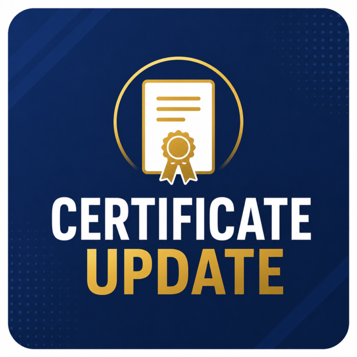 CERTIFICATE UPDATE