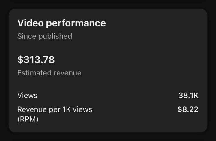 💰 $313.78 from a single video with just 38.1K views… Imagine scaling this with multiple channels. 🚀