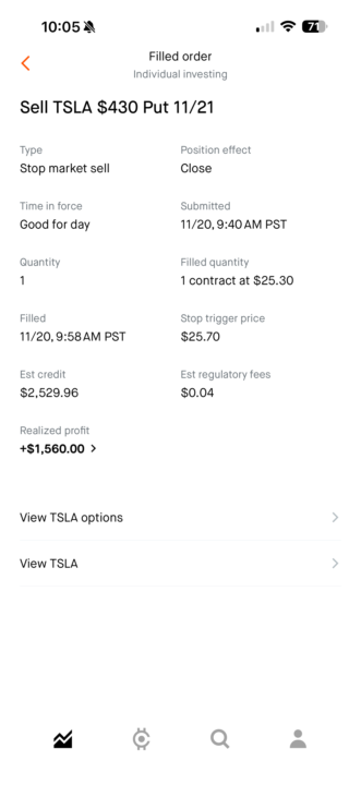 Quick $1560 hit on TSLA 