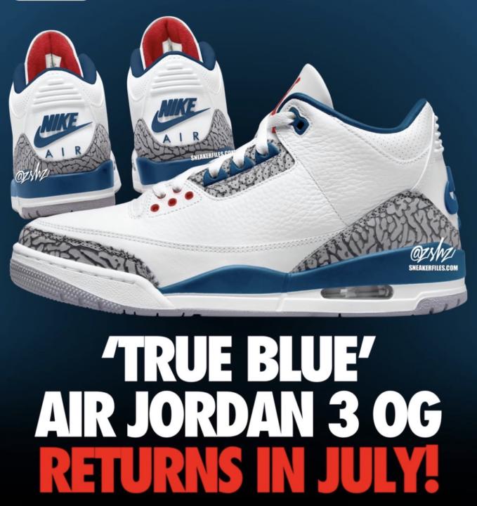 🚨 FLASH: THE TRUE BLUES ARE BACK! 🚨 The wait is almost over. The legendary Air Jordan 3 OG "True Blue" is officially returning this summer! 👟🔥