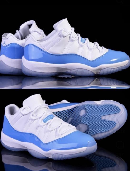 ⚪️🔵The Jordan 11 Low UNC (releasing soon) is a perfect mix of that icy-blue sole, crisp white mesh, and the patent leather UNC blue.⚪️🔵