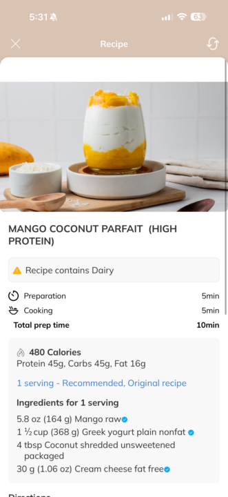 High-protein snack idea for when you want something sweet but still on track 🥭🥥