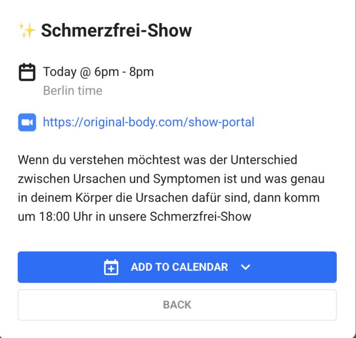 Schmerzfrei-Show von jetzt - Link führt zu der Aufzeichnung von Mittwoch?!