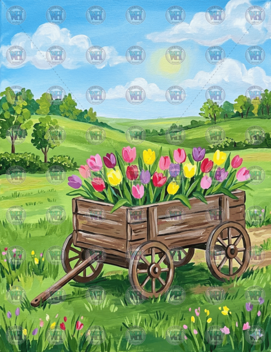 Wooden Wagon with Tulips
