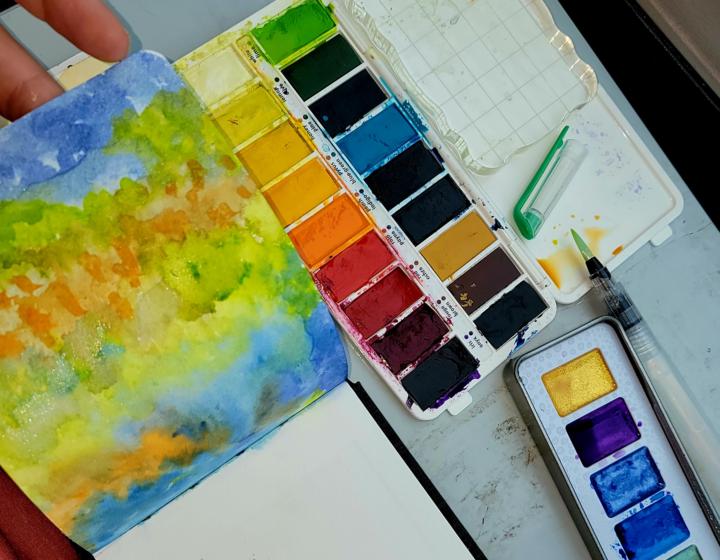 Watercolors on a road trip. 