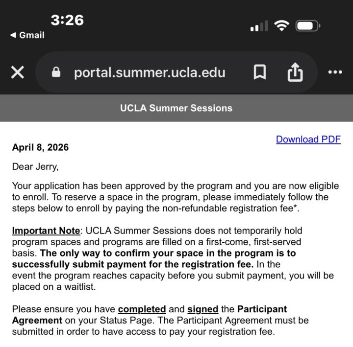 Summer Program Acceptance