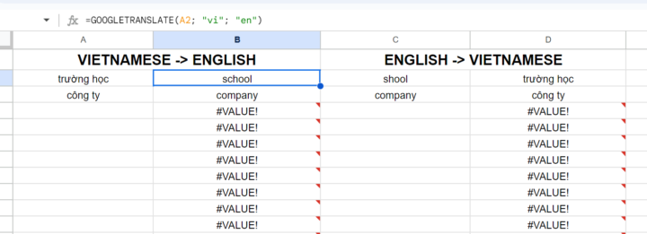 DỊCH TỰ ĐỘNG TRÊN SHEET GOOGLE
