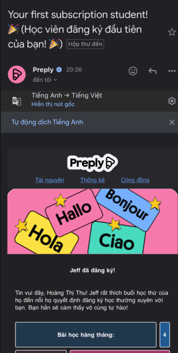 Học viên đầu tiên đăng kí sau 5 ngày apply preply