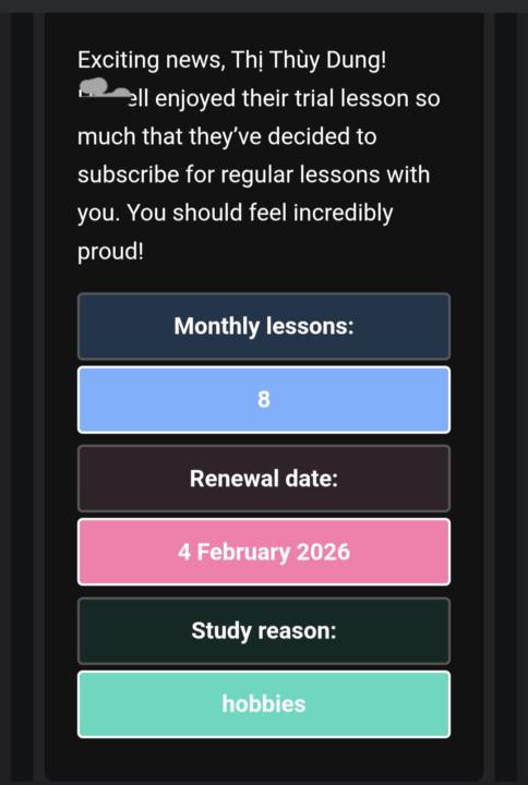 Lịch booking đầu tiên tại Preply