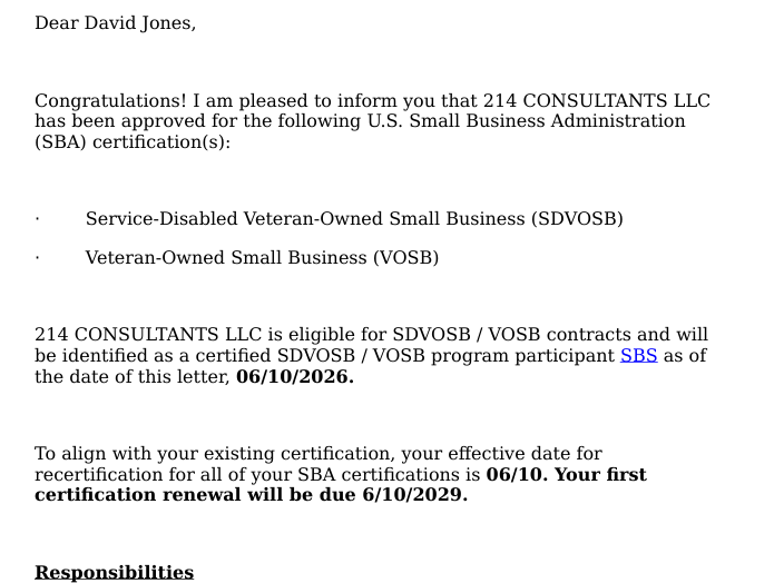26 Days to get my SDVOSB Certification 